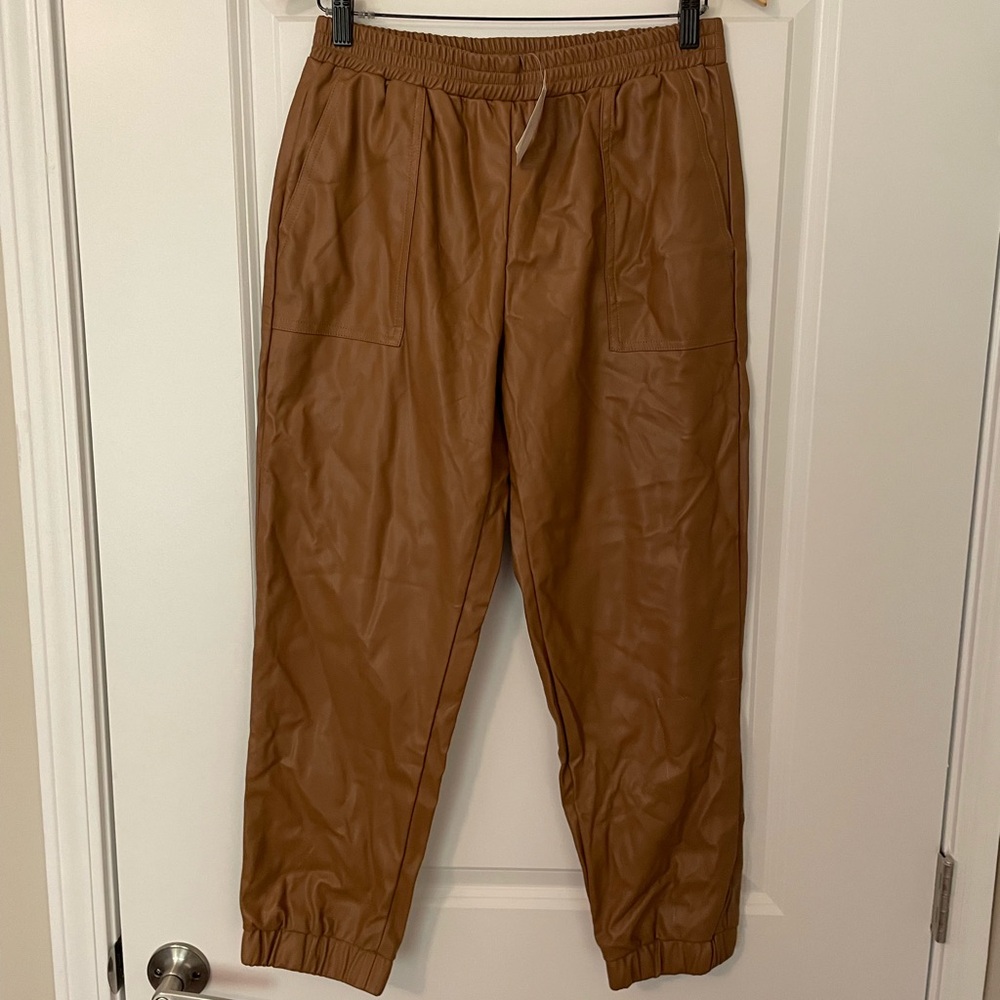NWT Vici for Promesa Faux Taupe Brown Leather Jogger Pants with elastic waist